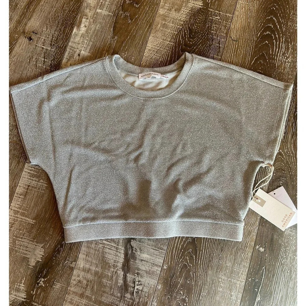 NWT Good American Silver Metallic Glittery Crop Top Size Large /3 shimmery Y2K